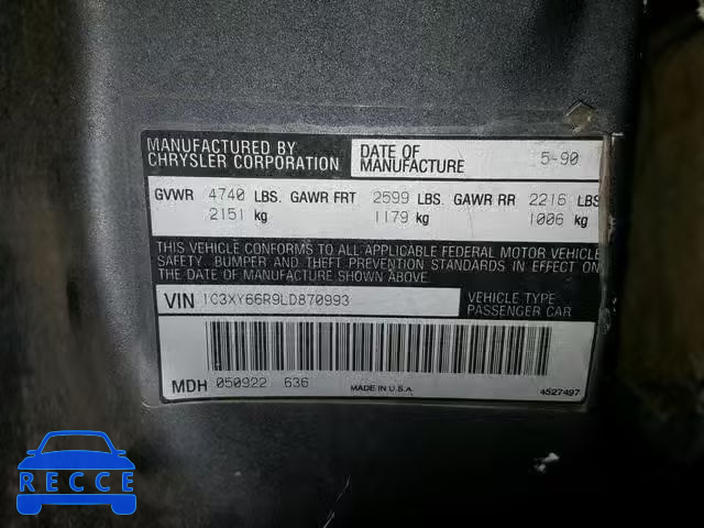 1990 CHRYSLER NEW YORKER 1C3XY66R9LD870993 image 9