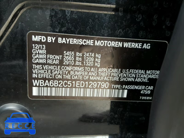 2014 BMW 650 I WBA6B2C51ED129790 зображення 9