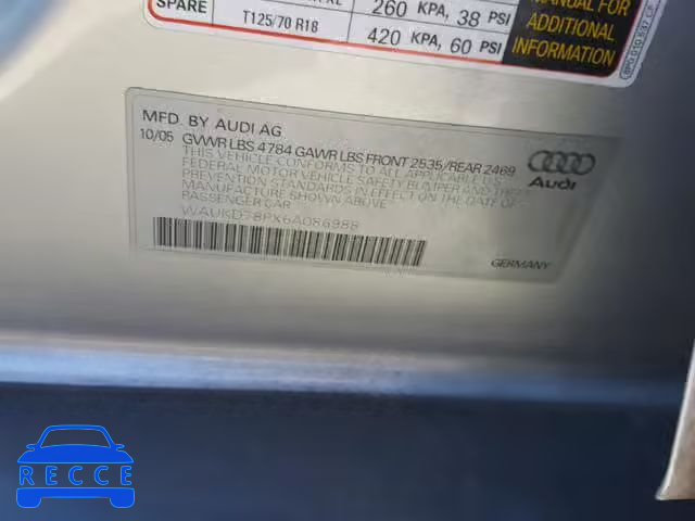 2006 AUDI A3 S-LINE WAUKD78PX6A086988 image 9