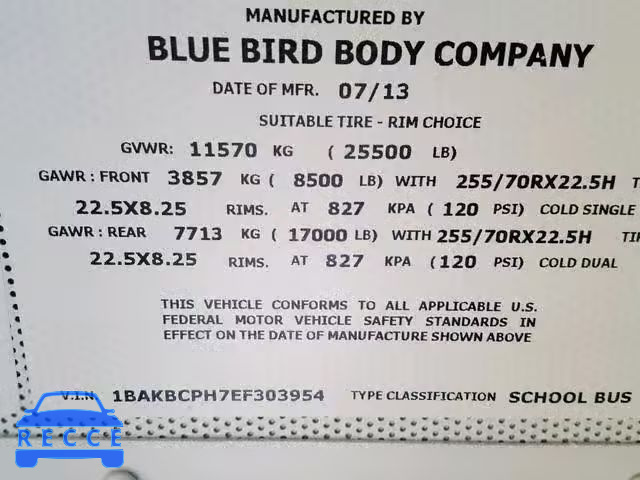 2014 BLUE BIRD SCHOOL BUS 1BAKBCPH7EF303954 Bild 9
