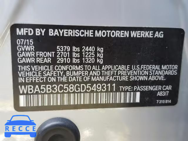 2016 BMW 535 XI WBA5B3C58GD549311 зображення 9