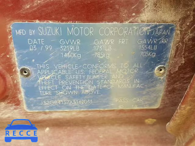 1999 SUZUKI ESTEEM GL JS2GB41S7X5162033 image 9