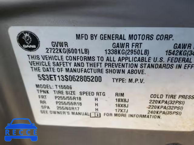 2006 SAAB 9-7X LINEA 5S3ET13S062805200 image 9