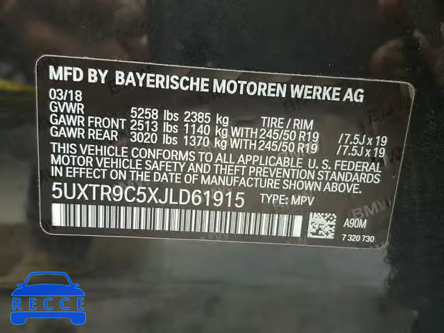 2018 BMW X3 XDRIVEM 5UXTR9C5XJLD61915 image 9