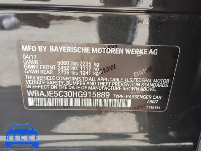 2017 BMW 540 I WBAJE5C30HG915889 image 9