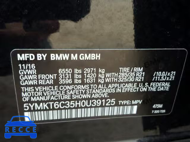 2017 BMW X5 M 5YMKT6C35H0U39125 зображення 9