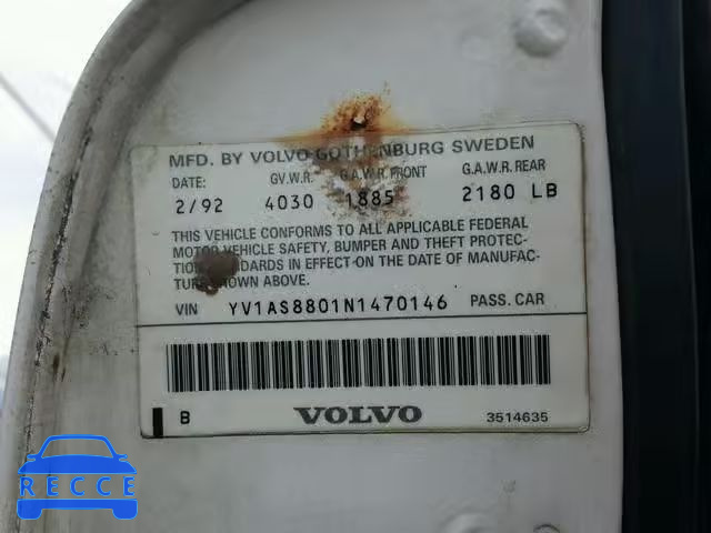 1992 VOLVO 240 BASE YV1AS8801N1470146 image 9
