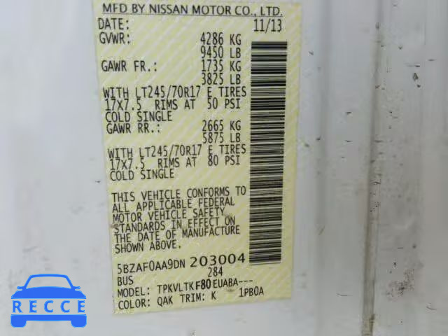 2013 NISSAN NV 3500 5BZAF0AA9DN203004 Bild 9