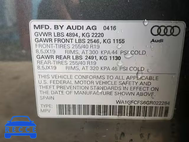 2016 AUDI Q3 PRESTIG WA1GFCFS6GR022284 зображення 9