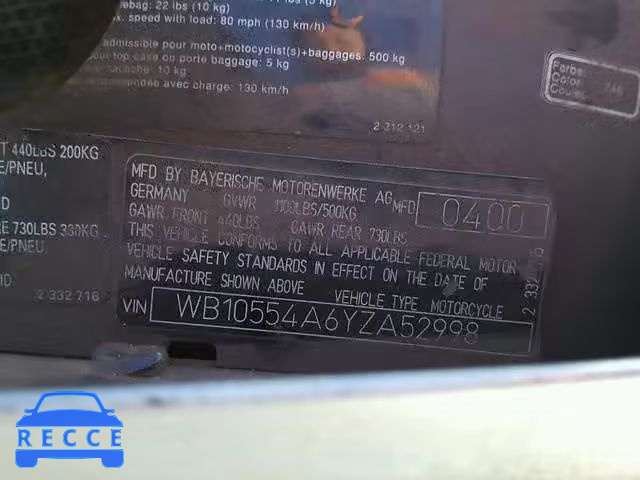 2000 BMW K1200 RS WB10554A6YZA52998 image 9