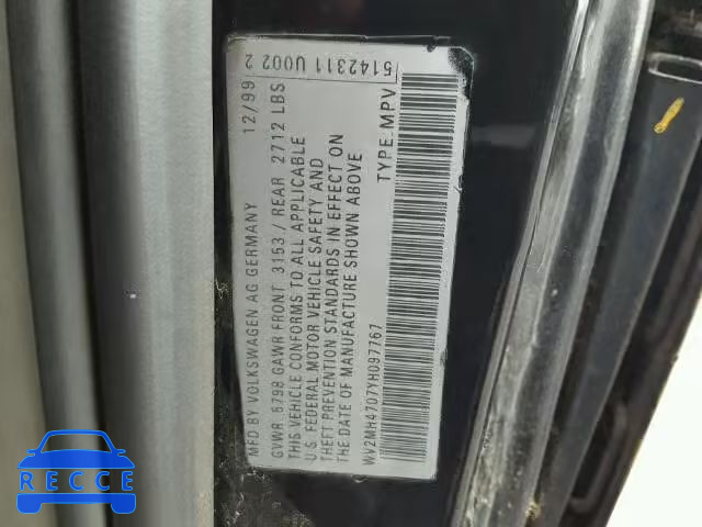 2000 VOLKSWAGEN EUROVAN MV WV2MH4707YH097767 зображення 9