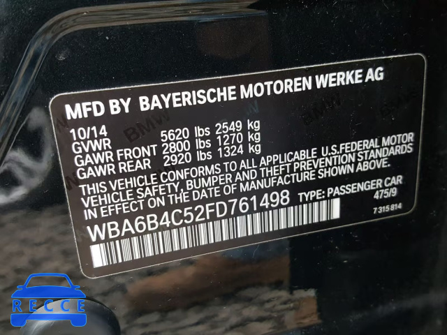 2015 BMW 650 XI WBA6B4C52FD761498 Bild 9