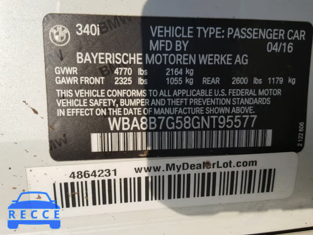 2016 BMW 340 XI WBA8B7G58GNT95577 зображення 9