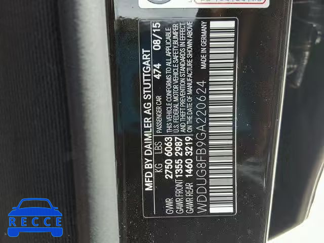 2016 MERCEDES-BENZ S 550 4MAT WDDUG8FB9GA220624 зображення 9