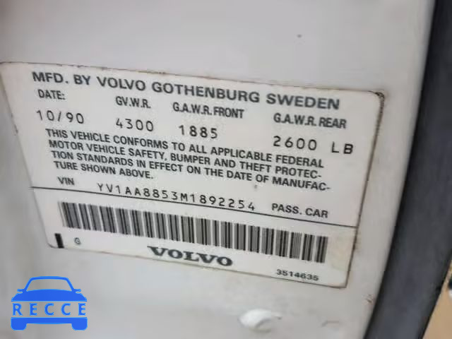 1991 VOLVO 240 BASE YV1AA8853M1892254 image 9