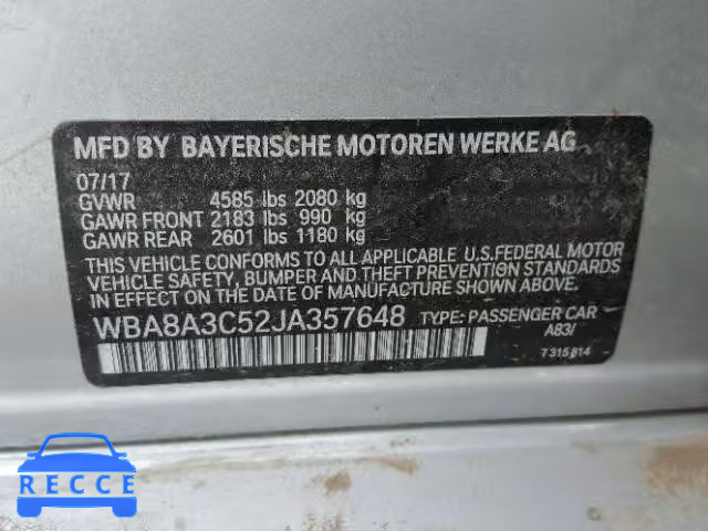 2018 BMW 320 XI WBA8A3C52JA357648 Bild 9