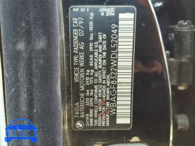 1998 BMW 740 I AUTO WBAGF8322WDL52049 image 9