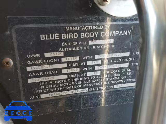 2003 BLUE BIRD SCHOOL BUS 1BAGBCPH63F213469 image 9