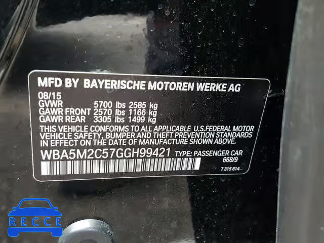 2016 BMW 535 IGT WBA5M2C57GGH99421 зображення 9