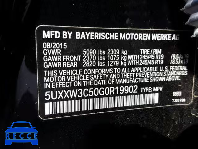 2016 BMW X4 XDRIVE2 5UXXW3C50G0R19902 image 9