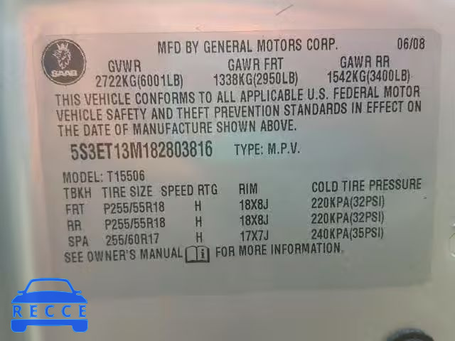 2008 SAAB 9-7X 5.3I 5S3ET13M182803816 image 9