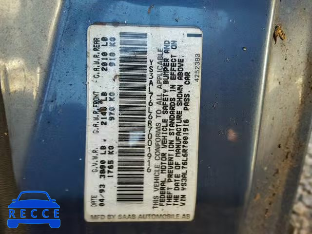 1994 SAAB 900 YS3AL76L6R7001916 image 9