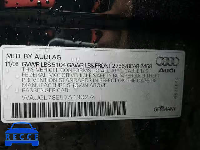 2007 AUDI NEW S4 QUA WAUGL78E57A130274 зображення 9