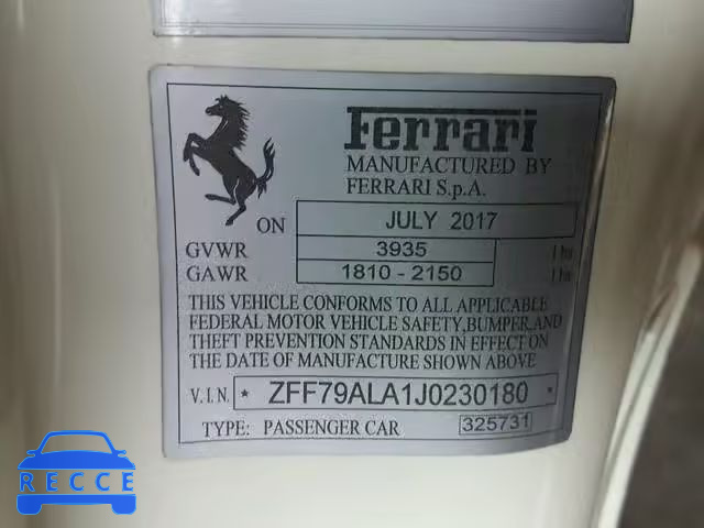 2018 FERRARI 488 GTB ZFF79ALA1J0230180 зображення 9