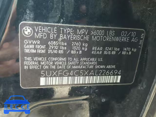 2010 BMW X6 XDRIVE3 5UXFG4C5XAL226694 image 9