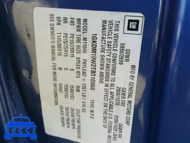 1996 GMC SAFARI XT 1GKDM19W2TB516960 image 9