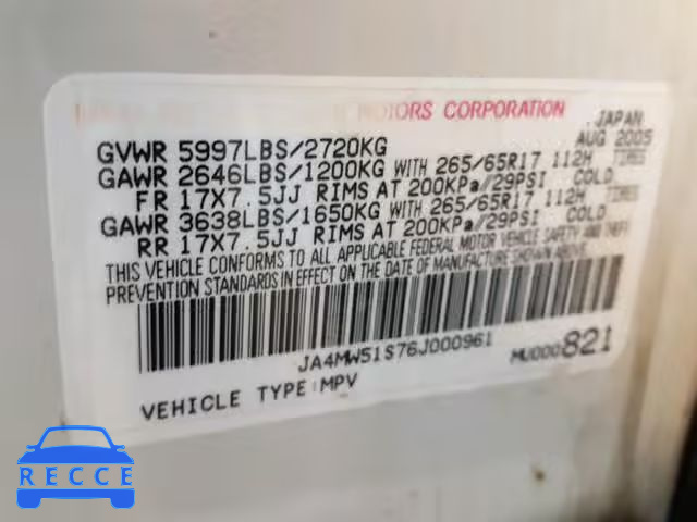 2006 MITSUBISHI MONTERO LI JA4MW51S76J000961 image 9