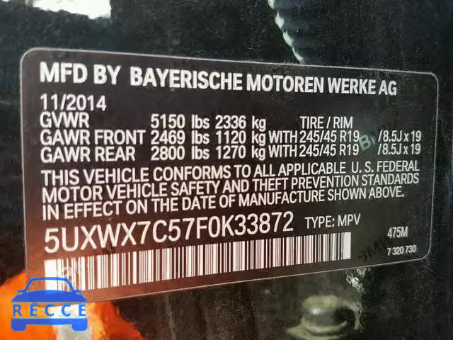 2015 BMW X3 XDRIVE3 5UXWX7C57F0K33872 Bild 9