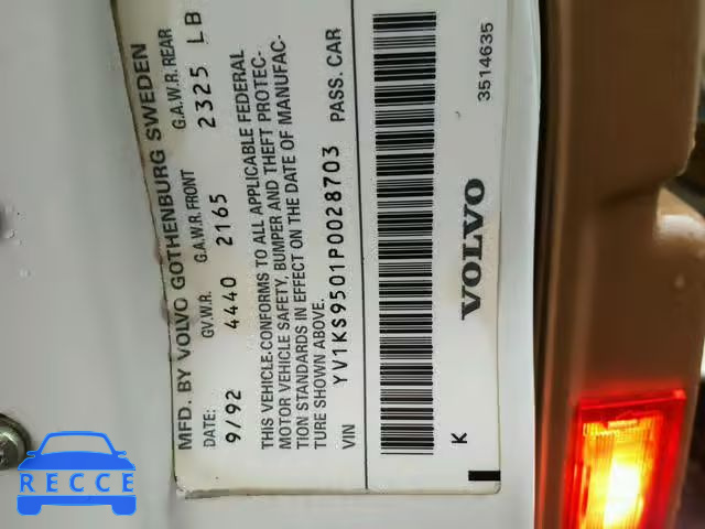1993 VOLVO 960 YV1KS9501P0028703 Bild 9