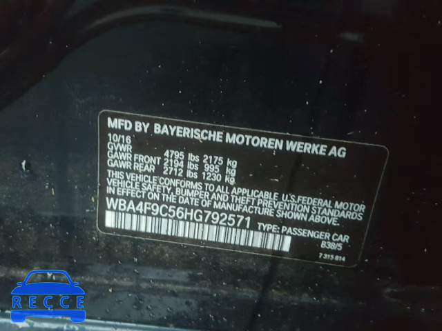 2017 BMW 430XI GRAN WBA4F9C56HG792571 зображення 9