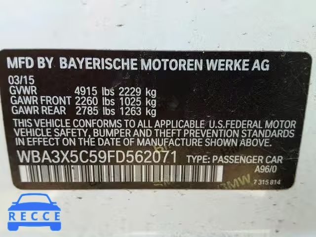 2015 BMW 328 XIGT WBA3X5C59FD562071 зображення 9