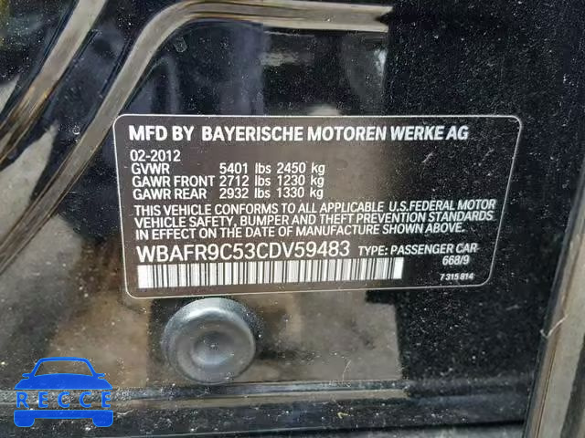 2012 BMW 550 I WBAFR9C53CDV59483 image 9