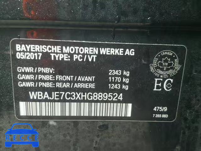 2017 BMW 540 XI WBAJE7C3XHG889524 зображення 9