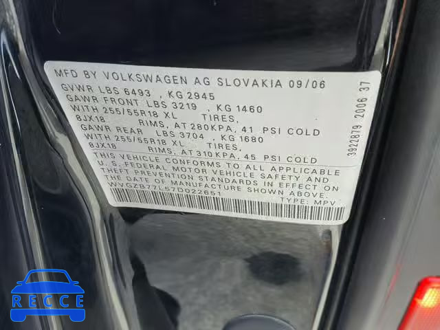 2007 VOLKSWAGEN TOUAREG V8 WVGZB77L57D022651 зображення 9