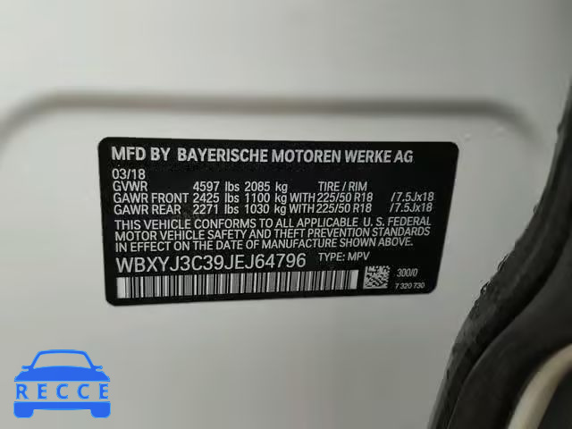 2018 BMW X2 SDRIVE2 WBXYJ3C39JEJ64796 зображення 9