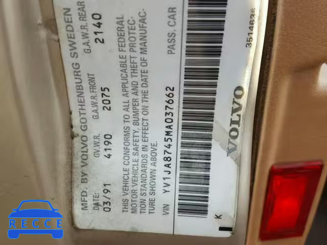 1991 VOLVO 940 YV1JA8745MA037662 image 9