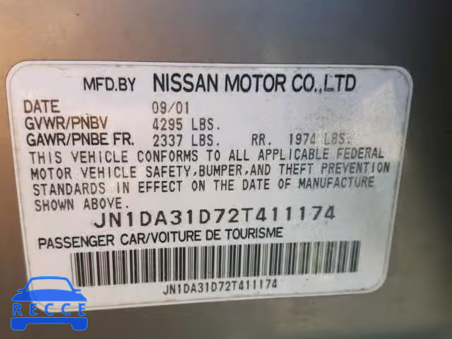 2002 NISSAN MAXIMA SE JN1DA31D72T411174 зображення 9