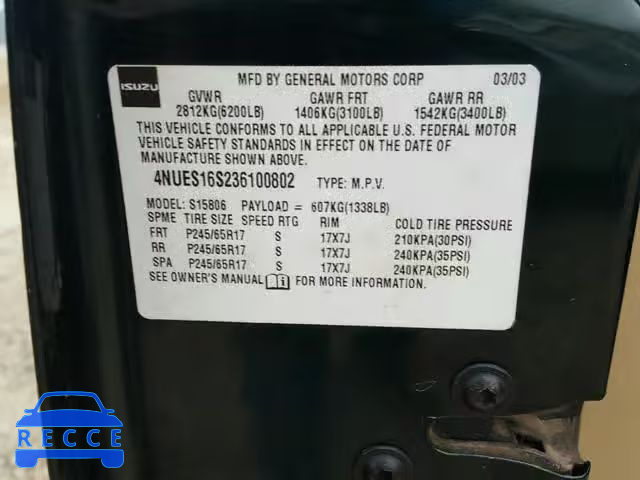 2003 ISUZU ASCENDER S 4NUES16S236100802 image 9