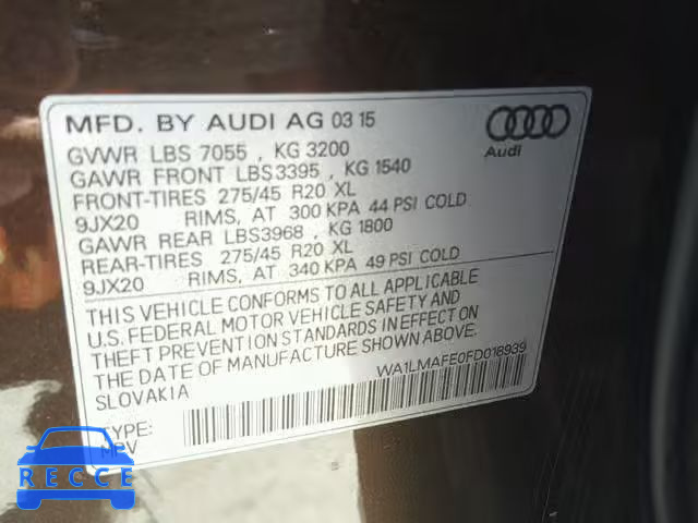 2015 AUDI Q7 TDI WA1LMAFE0FD018939 Bild 9