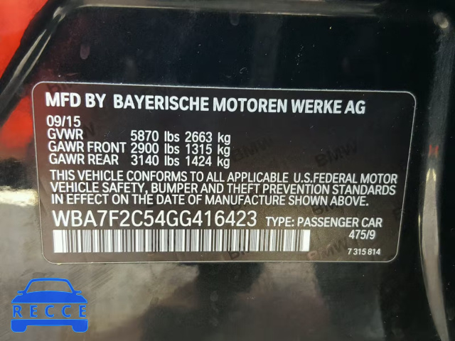 2016 BMW 750 XI WBA7F2C54GG416423 зображення 9