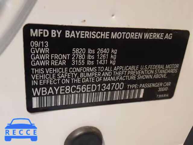 2014 BMW 750 LI WBAYE8C56ED134700 зображення 9