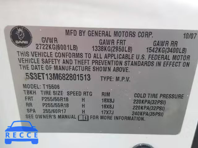 2008 SAAB 9-7X 5.3I 5S3ET13M682801513 image 9