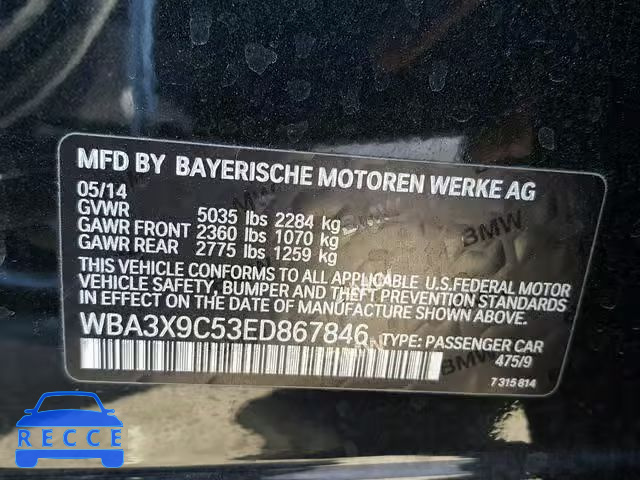 2014 BMW 335 XIGT WBA3X9C53ED867846 зображення 9