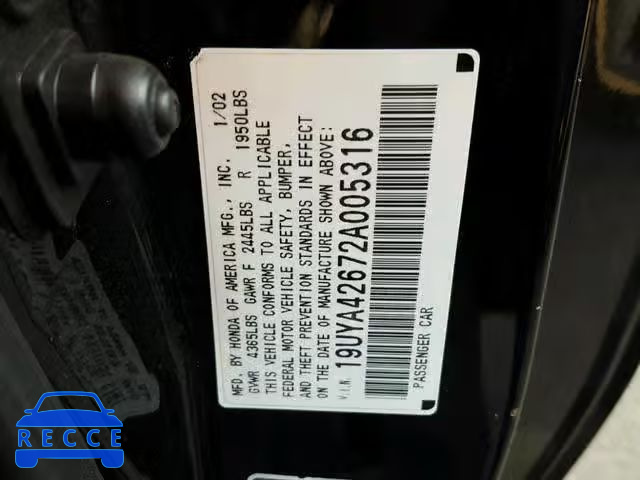 2002 ACURA 3.2CL TYPE 19UYA42672A005316 image 9