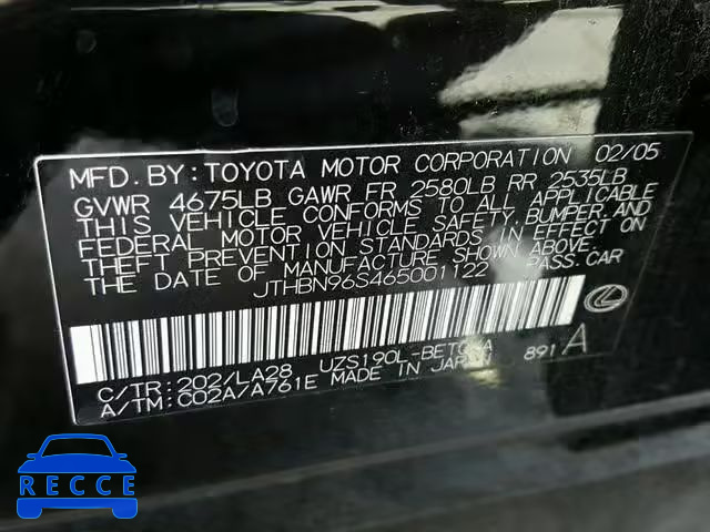 2006 LEXUS GS430 JTHBN96S465001122 image 9