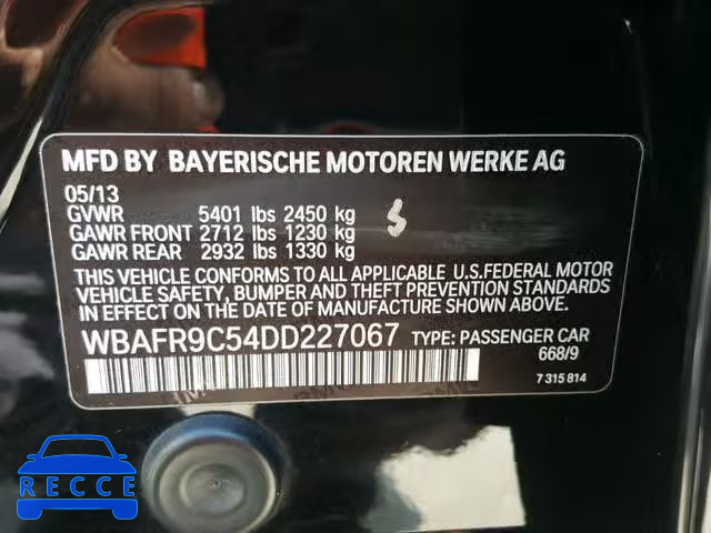 2013 BMW 550 I WBAFR9C54DD227067 image 9
